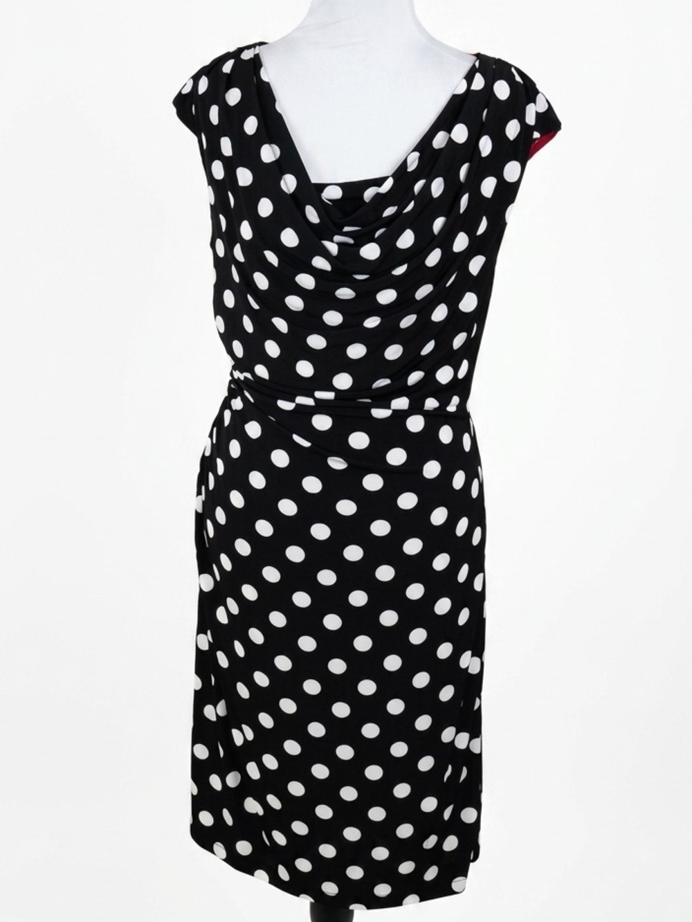 Ronni Nicole Black & White Polka Dot Cowl Neck Sheath Dress - Size 6